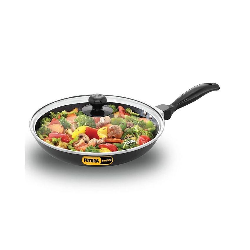 Hawkins Futura 24 cm Frying Pan, Nonstick Fry Pan with Glass Lid, Induction Non Stick Pan, Black (INF24G)