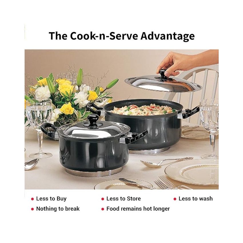 Hawkins Futura 2.25 Litre Cook n Serve Stewpot, Hard Anodised Sauce Pan with Stainless Steel Lid, Cooking Pot with Two Handles, Black (AST225)