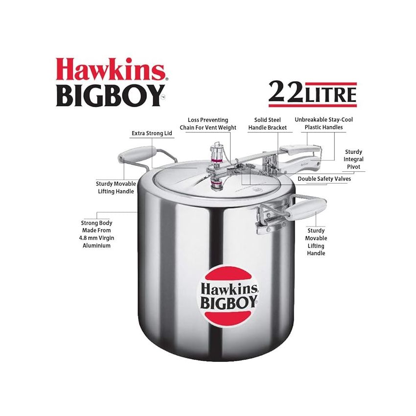 Hawkins Bigboy Aluminum Pressure Cooker, 22 Litres