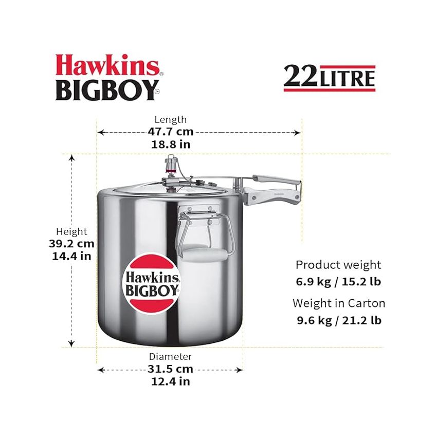 Hawkins Bigboy Aluminum Pressure Cooker, 22 Litres