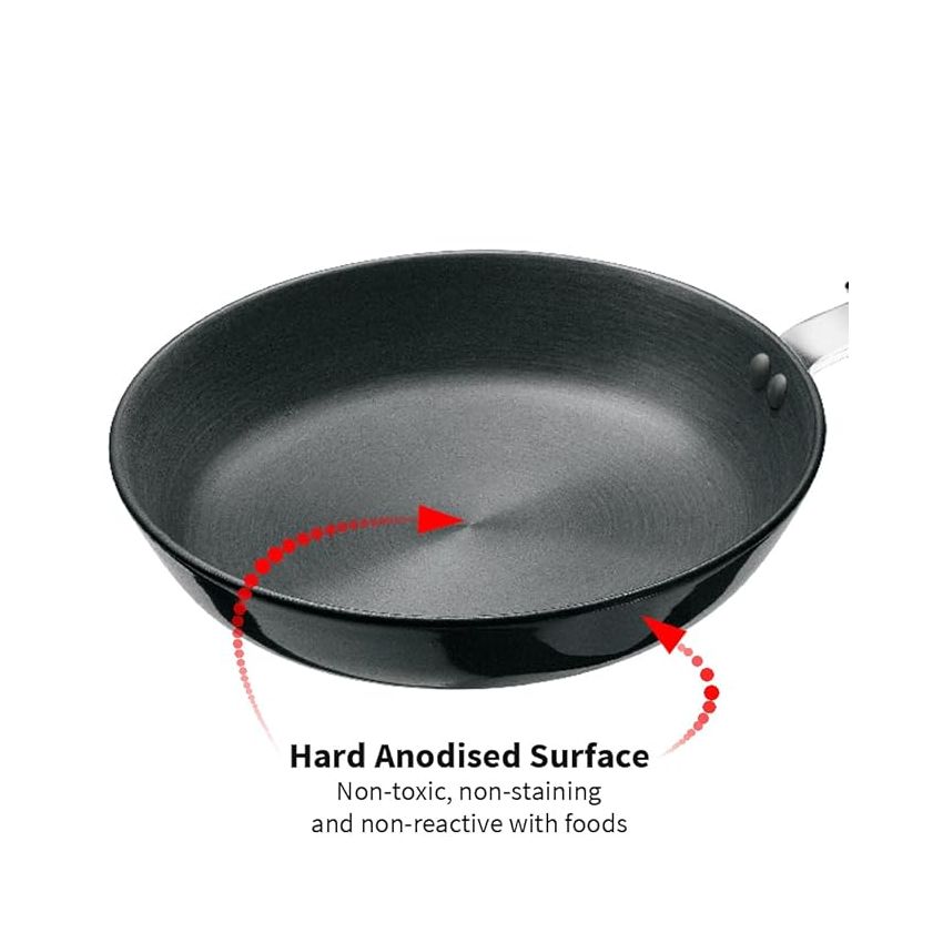 Hawkins Futura 22 cm Frying Pan, Hard Anodised Fry Pan with Stainless Steel Lid, Frypan with Extra Height and Rounded Sides, Small Frying Pan, Black (AF22RS)