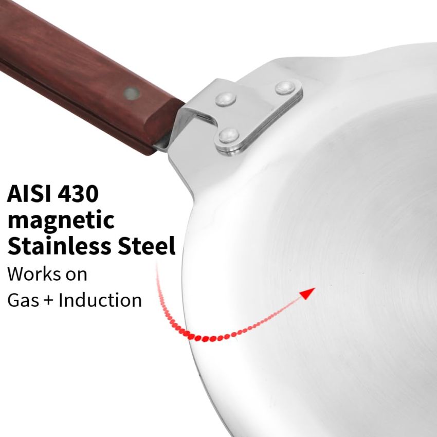Hawkins 24 cm Paratha Tava, Triply Stainless Steel Shielded Nonstick Tawa with Rosewood Handle, Honeycomb Non Stick Induction Tawa, Silver (NSPT24)
