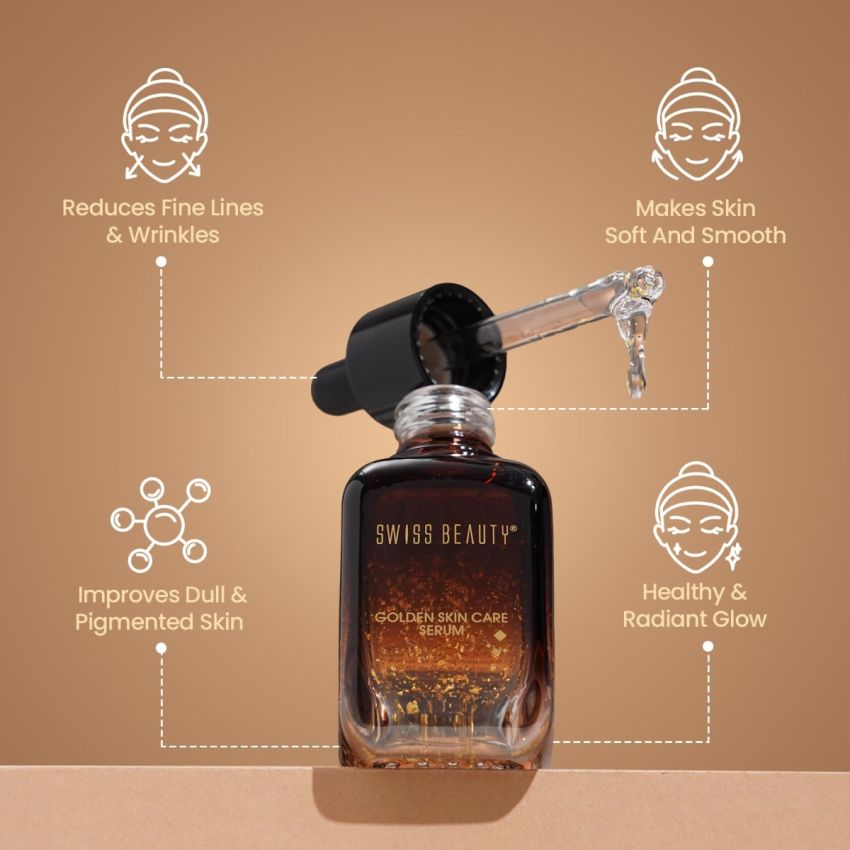 Swiss Beauty 24K Gold Lightweight Skin Care Serum | With Honey & Niacinamide | Reduce fine lines and wrinkles, gives radiant glow | For all skin types | 40ml