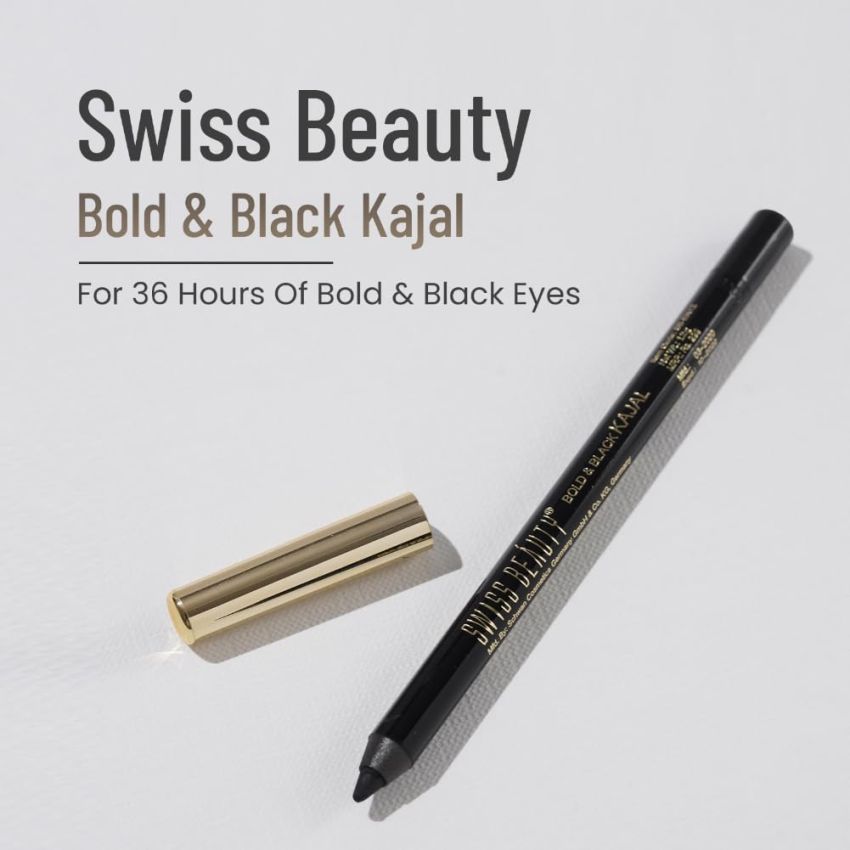 Swiss Beauty Bold & Black Kajal 24Hours Wear, Eye Makeup, Black, 1.2G