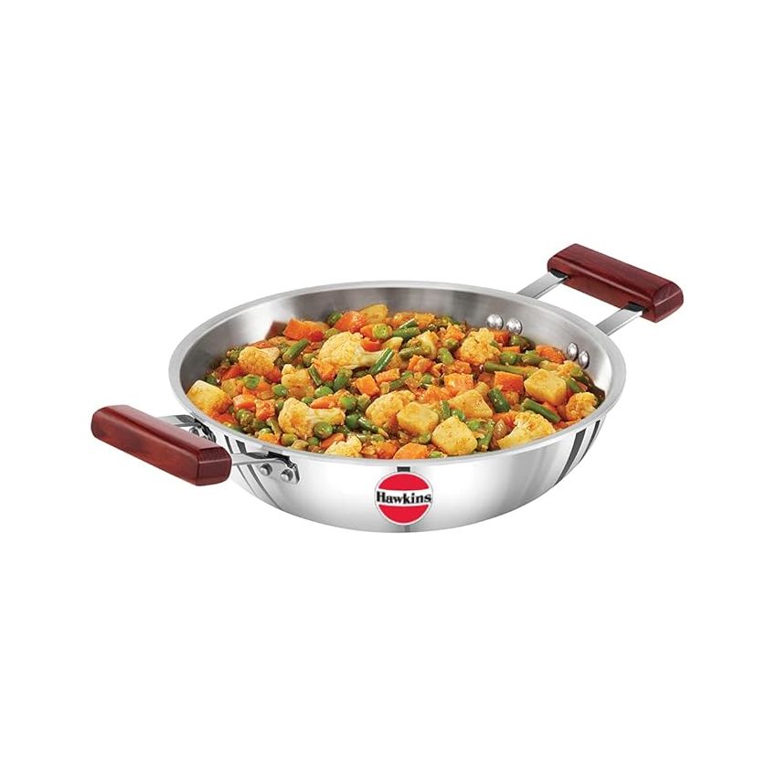 Hawkins 2.5 Litre Deep Fry Pan, Triply Stainless Steel Kadai, Flat Bottom Induction Kadhai, Silver (SSD25)