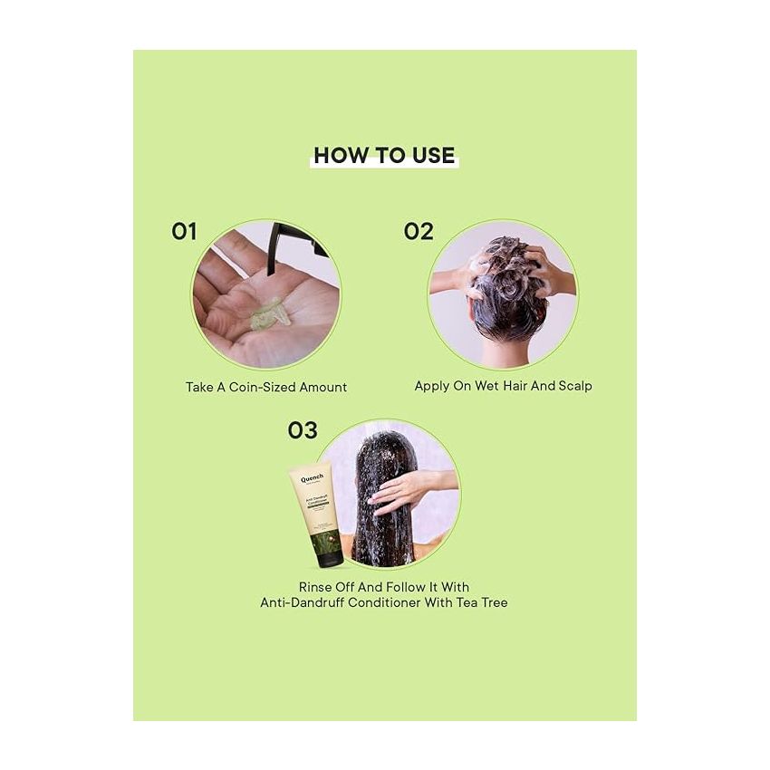 Quench Anti Dandruff Shampoo with Tea Tree Extracts, Minimizes Dandruff Flakes, Soothes Itchy & Dry Scalp, Makes Hair Soft, Smooth & Silky, Made in Korea (250 ml)