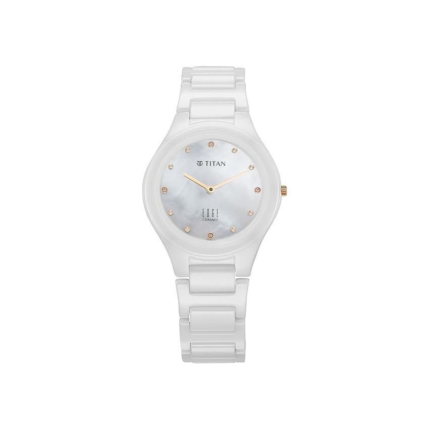 Titan Edge Ceramic Dress with Diamonds Quartz Analog Mother of Pearl Dial Ceramic Strap Watch for Women-2653KC03/NT2653KC03