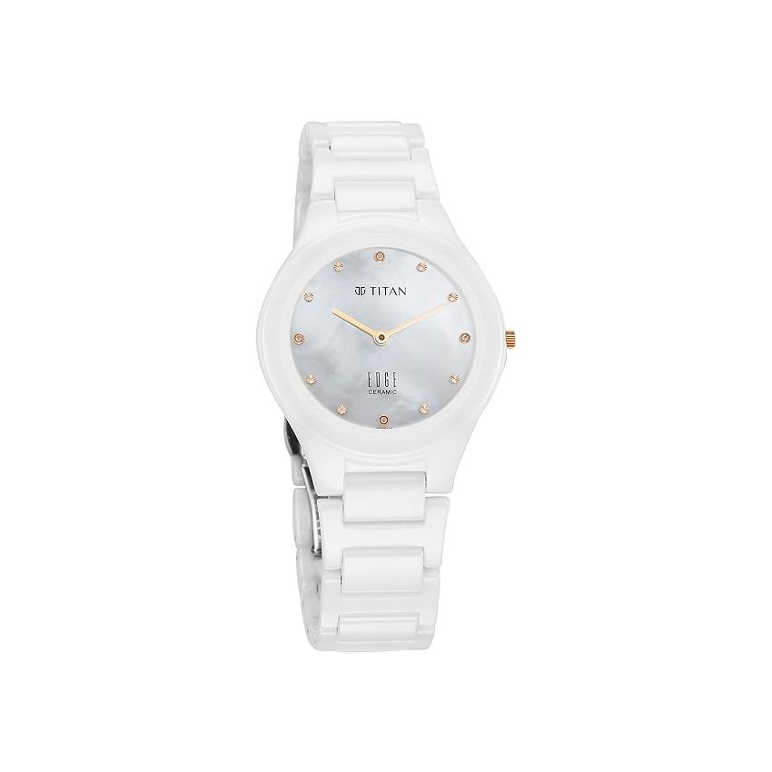 Titan Edge Ceramic Dress with Diamonds Quartz Analog Mother of Pearl Dial Ceramic Strap Watch for Women-2653KC03/NT2653KC03