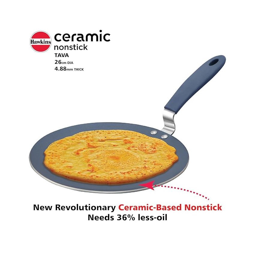 Hawkins Ceramic Nonstick Tava, 26 cm Diameter, Induction Paratha Tawa, Granite Griddle (ICT26)