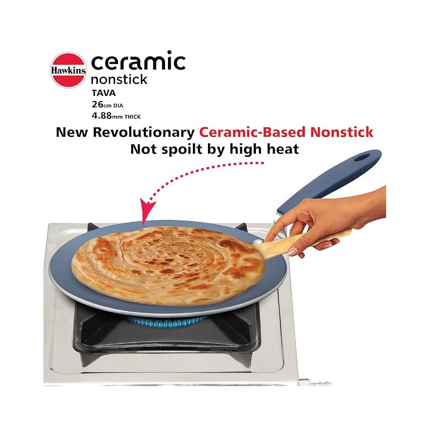 Hawkins Ceramic Nonstick Tava, 26 cm Diameter, Induction Paratha Tawa, Granite Griddle (ICT26)