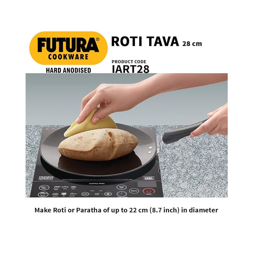 Hawkins Futura 28 cm Roti Tava, Hard Anodised Tawa, Induction Tawa, Black (IART28)