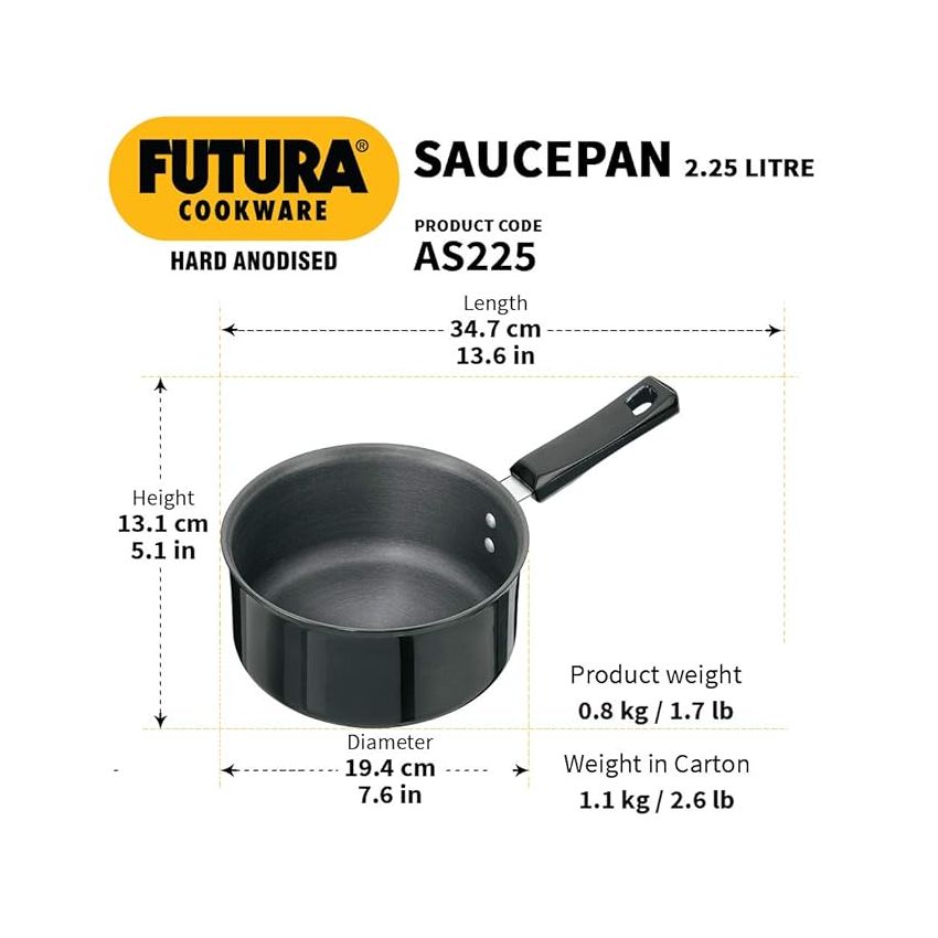 Futura Hard Anodised Saucepan 2.25 L, 18 cm, 3.25 mm