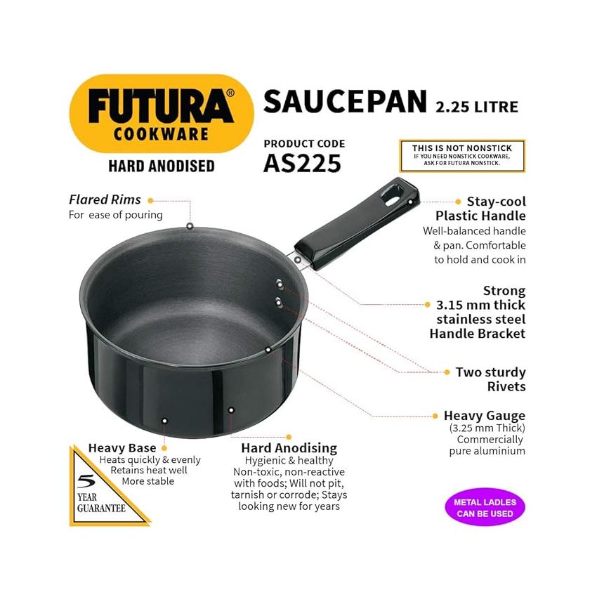 Futura Hard Anodised Saucepan 2.25 L, 18 cm, 3.25 mm