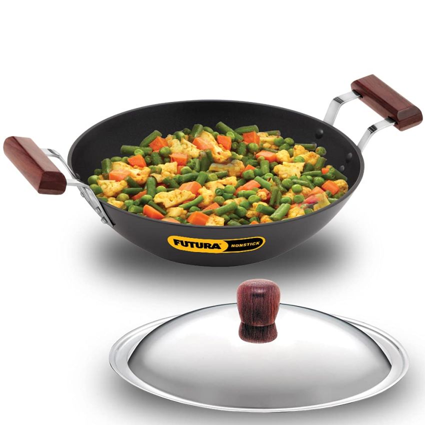 Hawkins Futura 2.5 Litre Deep Fry Pan, Non Stick Kadai with Stainless Steel Lid, Flat Bottom Induction Kadhai, Black (IND25S)
