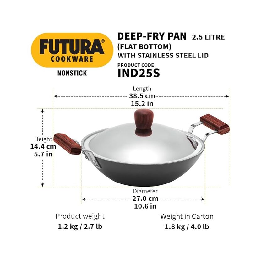 Hawkins Futura 3.75 Litre Deep-Fry Pan, Hard Anodised Kadhai with Glass Lid, Induction Frying Pan, Black (IAD375G)