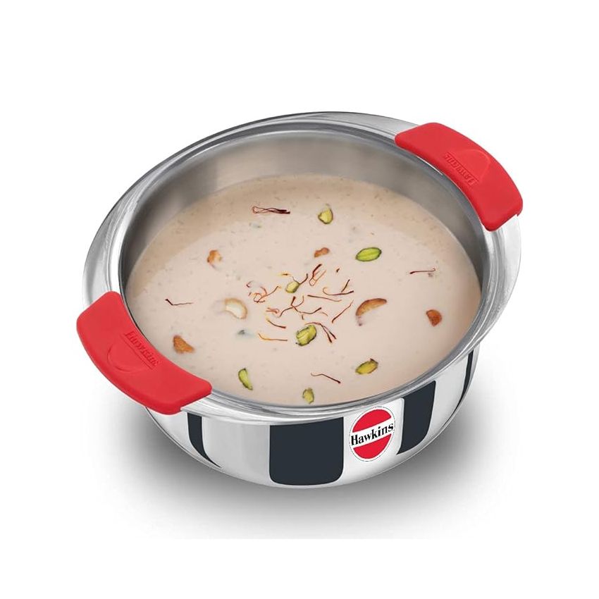 Hawkins 2.5 Litre Metro Patila, Triply Stainless Steel Tope, Induction Bhagona, Tapeli, Silver (SSP25)