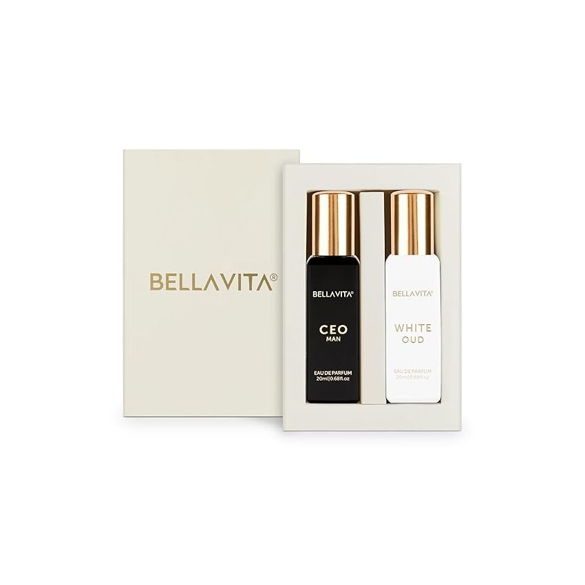 Bella Vita Luxury CEO Man & White Oud Unisex Perfume Combo with Tonka, Agarwood & Orange | Woody Long Lasting EDP Fragrance Scent, Pack of 2, 20 ml Each
