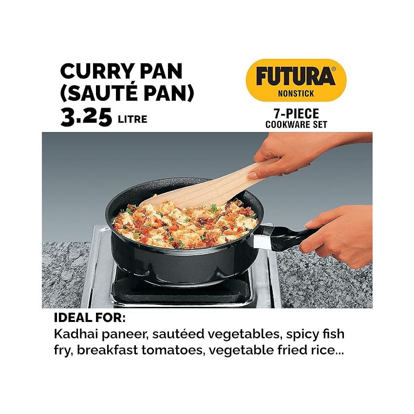 Hawkins Futura 5 Pieces Cookware Set 4 - Non Stick Kadhai, Two Frying Pans, Saucepan, Saute Pan and Two Glass Lids, Black (NSET4)