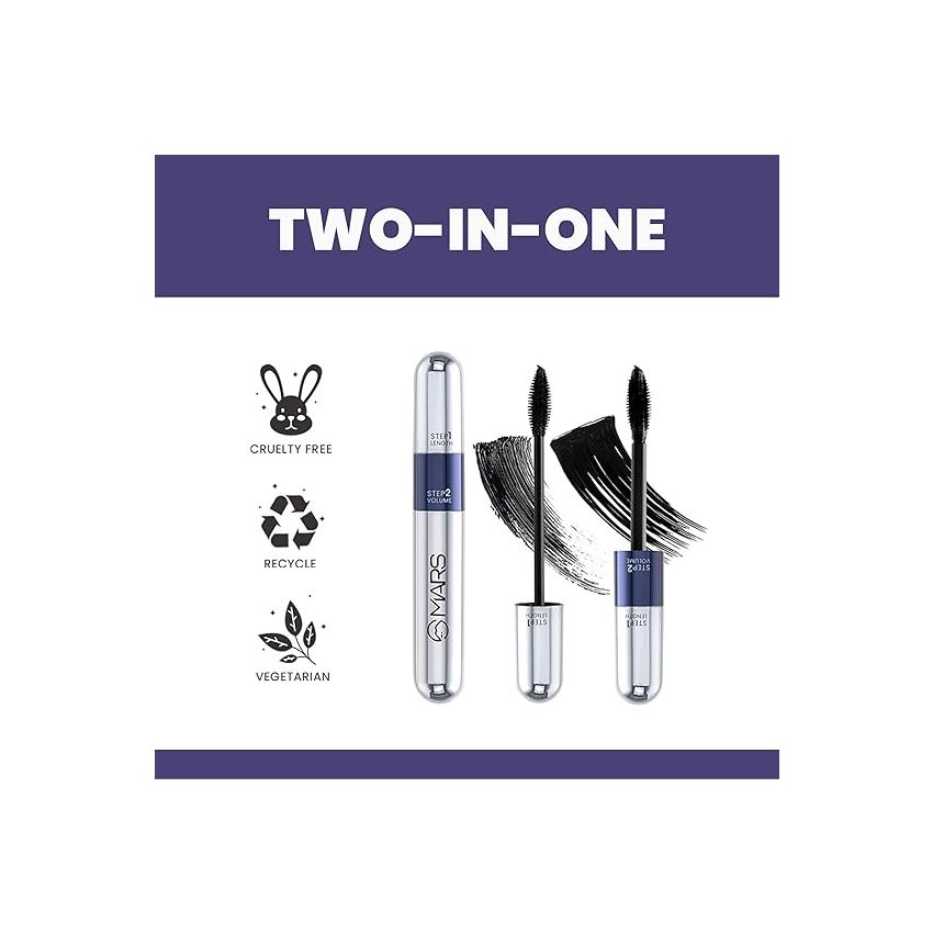MARS Double Trouble Volumizing and Lengthening Mascara | 2-in-1 Mascara for Women | Long Lasting (15 ml)