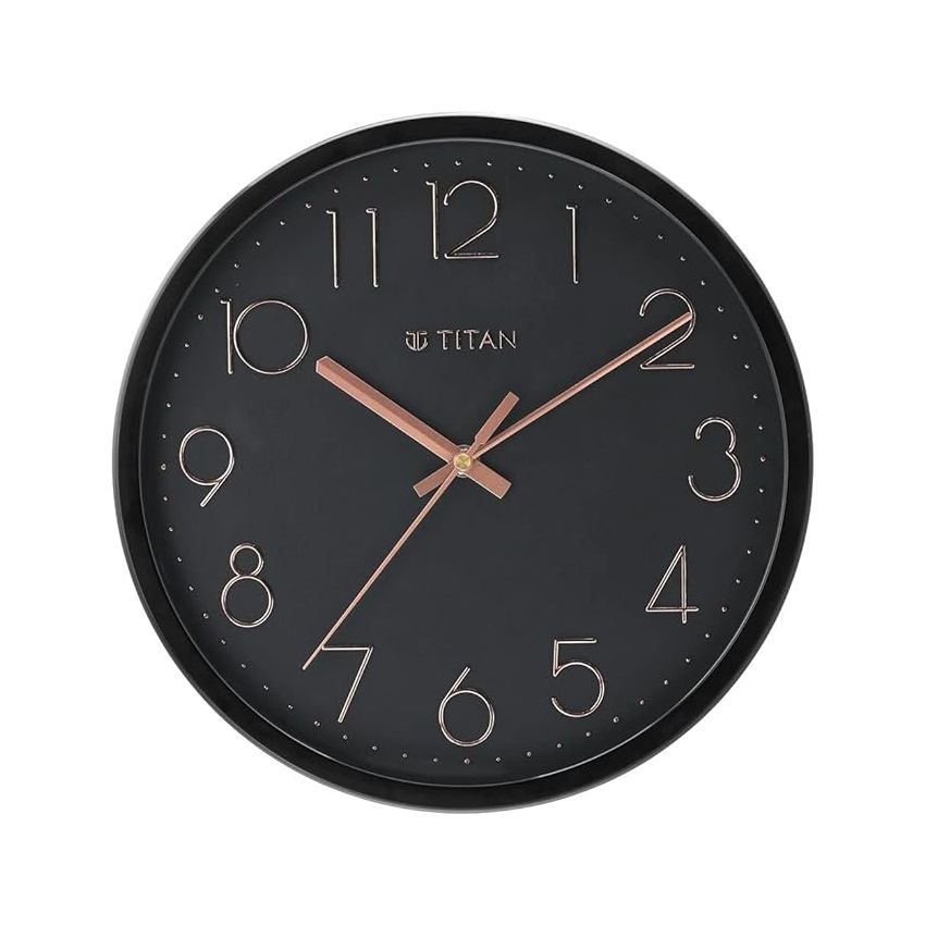 Titan Plastic Contemporary Wall Clock with Silent Sweep Technology, 30.8 X30.8 Cm (Medium), Analog, Black