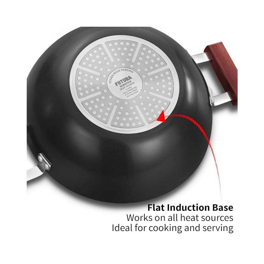 Hawkins Futura 3 Litre Deep Kadhai, Non Stick Kadai with Glass Lid, Flat Bottom Induction Kadhai, Black (INK30G)