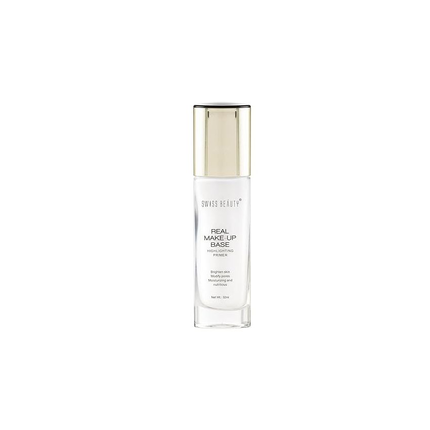 Swiss Beauty Real Makeup Base Highlighting Primer| Skin-Hydrating Poreless Primer With Natural Glow Finish For Face Makeup |Shade - Natural Tint, 32Ml