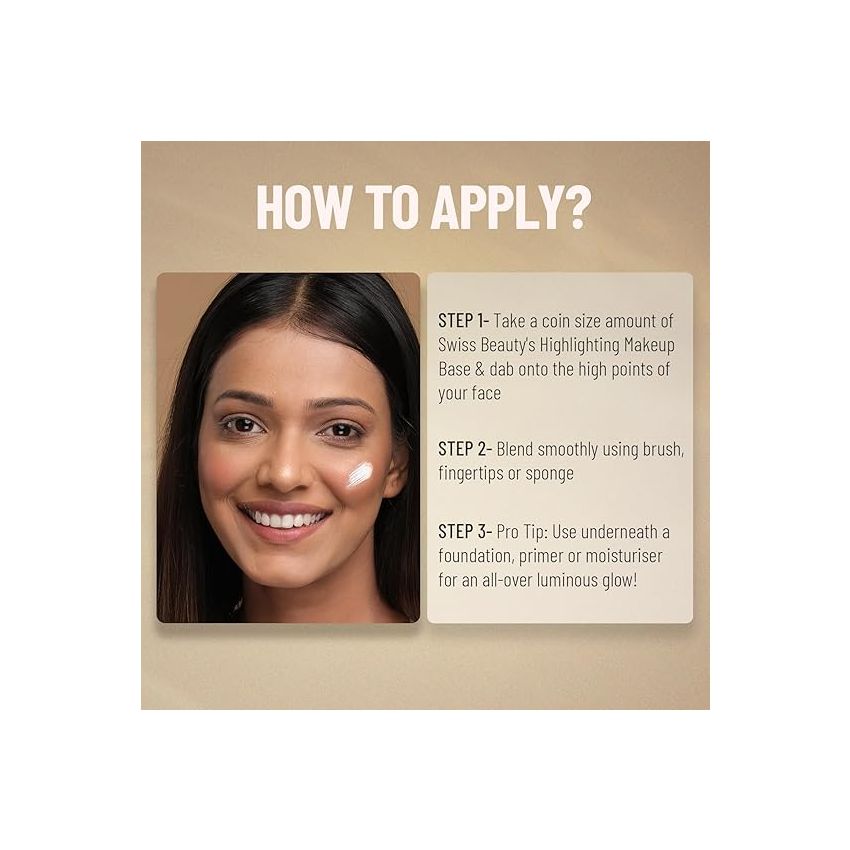 Swiss Beauty Real Makeup Base Highlighting Primer| Skin-Hydrating Poreless Primer With Natural Glow Finish For Face Makeup |Shade - Pink Tint, 32Ml