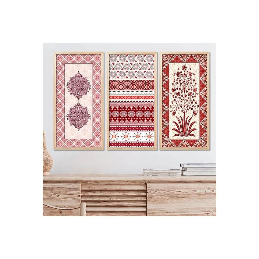 kotart Traditional Indian Art Pichwai Home Décor Paintings | Wall Hanging Frames | Painting for wall Decoration| Paintings For Home Décor Living Room Bedroom Set of 3 (10X19 INCH, C)
