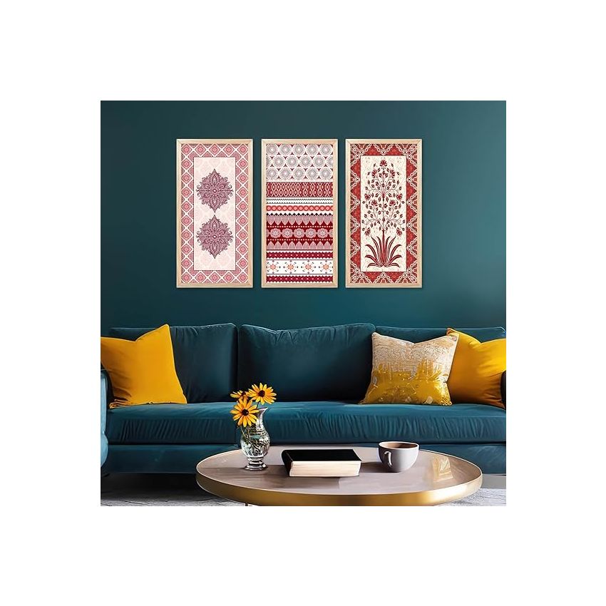 kotart Traditional Indian Art Pichwai Home Décor Paintings | Wall Hanging Frames | Painting for wall Decoration| Paintings For Home Décor Living Room Bedroom Set of 3 (10X19 INCH, C)