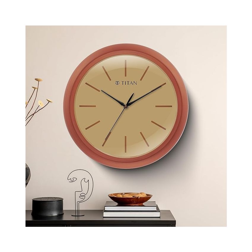 Titan Classic Brown Colour Wall Clock with Silent Sweep 34 x 34 cm (Medium)