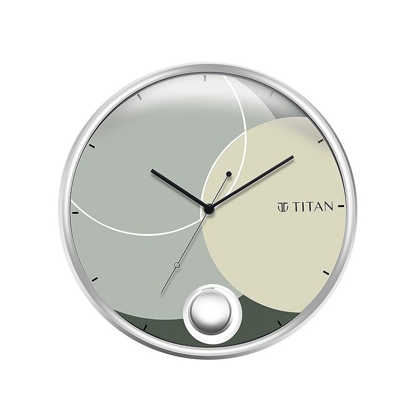 Titan Contemporary Round Pendulum Clock with a Metallic Finish and Silent Sweep - 35 cm x 35 cm (Medium)