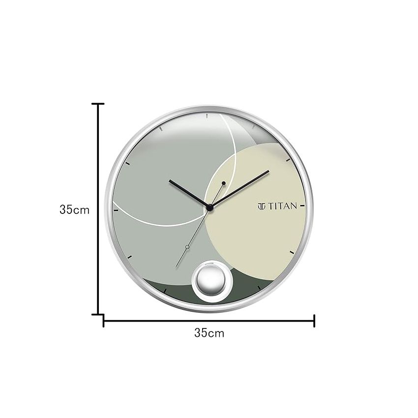 Titan Contemporary Round Pendulum Clock with a Metallic Finish and Silent Sweep - 35 cm x 35 cm (Medium)
