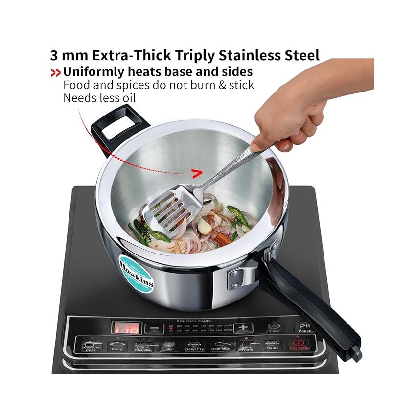 Hawkins 3.5 Litre Triply Stainless Steel Pressure Cooker, Inner Lid Cooker, Silver (HSST35)