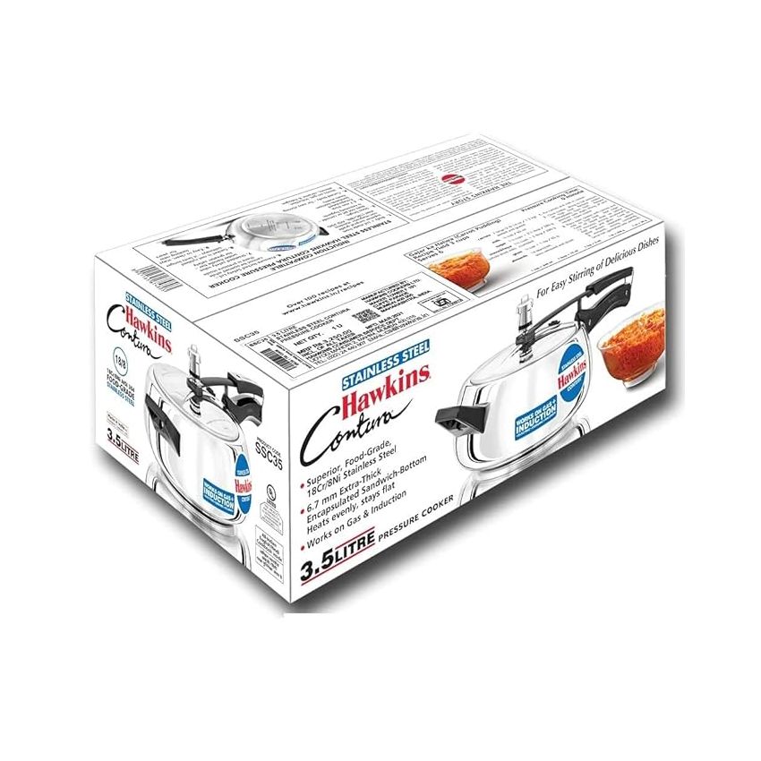 Hawkins 3.5 Litre Contura Pressure Cooker, Stainless Steel Inner Lid Cooker, Handi Cooker, Induction Cooker, Silver (SSC35)