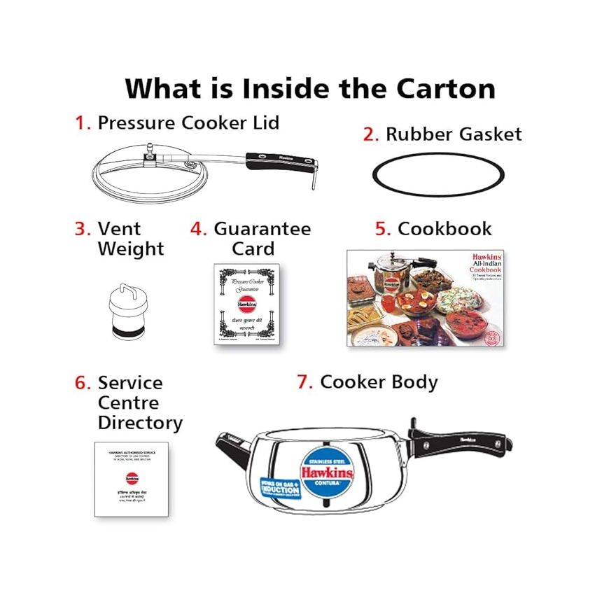 Hawkins 3.5 Litre Contura Pressure Cooker, Stainless Steel Inner Lid Cooker, Handi Cooker, Induction Cooker, Silver (SSC35)