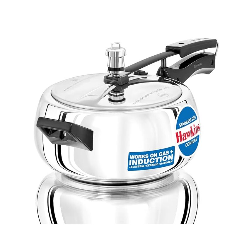 Hawkins 3.5 Litre Contura Pressure Cooker, Stainless Steel Inner Lid Cooker, Handi Cooker, Induction Cooker, Silver (SSC35)