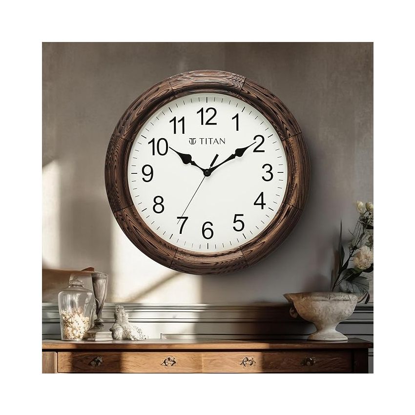 Titan Classic Wooden Wall Clock with Flame Treated case Silent Sweep Technology - 35.5 cm x 35.5 cm (Medium)
