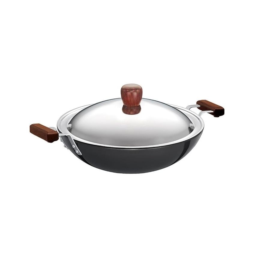 Hawkins Futura 3.75 Litre Deep Fry Pan, Hard Anodised Kadai with Stainless Steel Lid, Flat Bottom Kadhai, Black (AD375S)