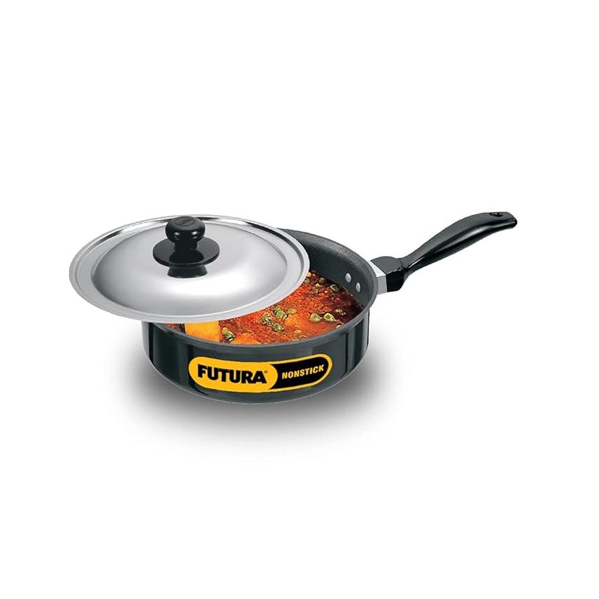 Hawkins Futura Nonstick Curry Pan (Saute Pan) 2 L, 20 cm, 3.25 mm with Glass Lid (Black)