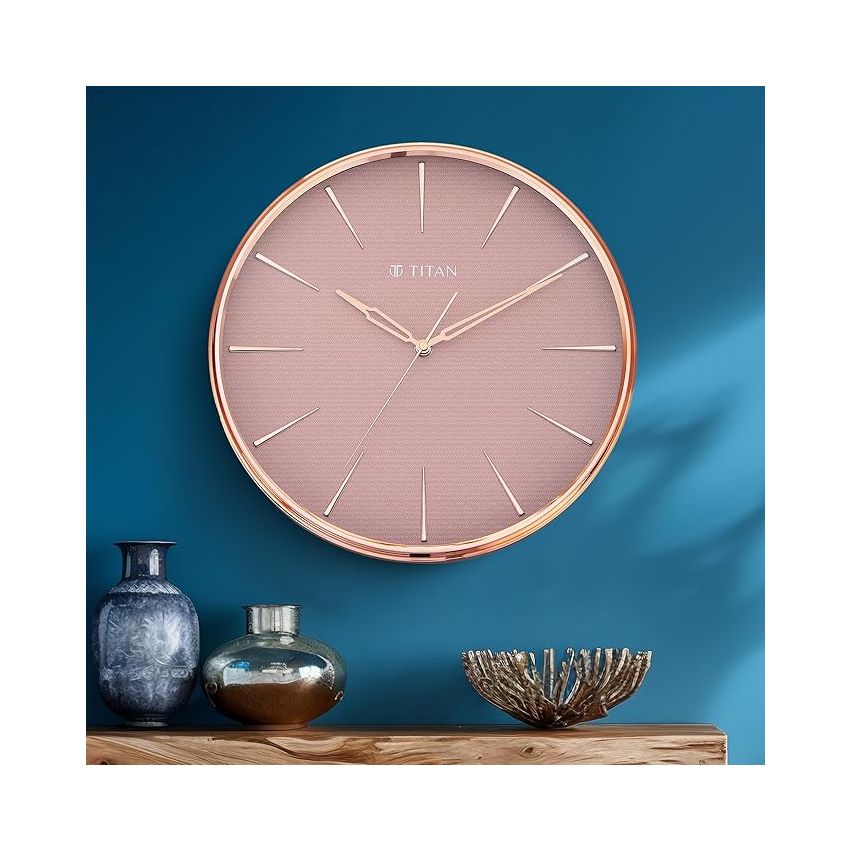 Titan Plastic Contemporary Rustic Pink Wall Clock in A Glossy Finish with A Textured Dial 32.5 X 32.5 Cm (Medium), Analog