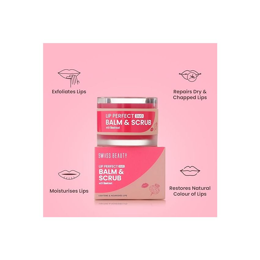 Swiss Beauty Lip Perfect Duo Balm & Scrub with Coffee Extract for Pigmented Lips | Moisturises Dry & Chapped Lips | Soft & Smooth Lips | For Men & Women Shade - Coffee Extract, 3.5G+3.5G