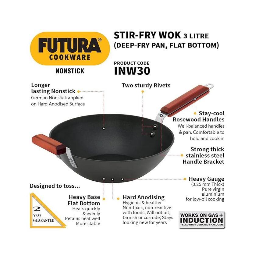 Futura Stir-Fry Wok 3 Litre with Induction Base Without lid