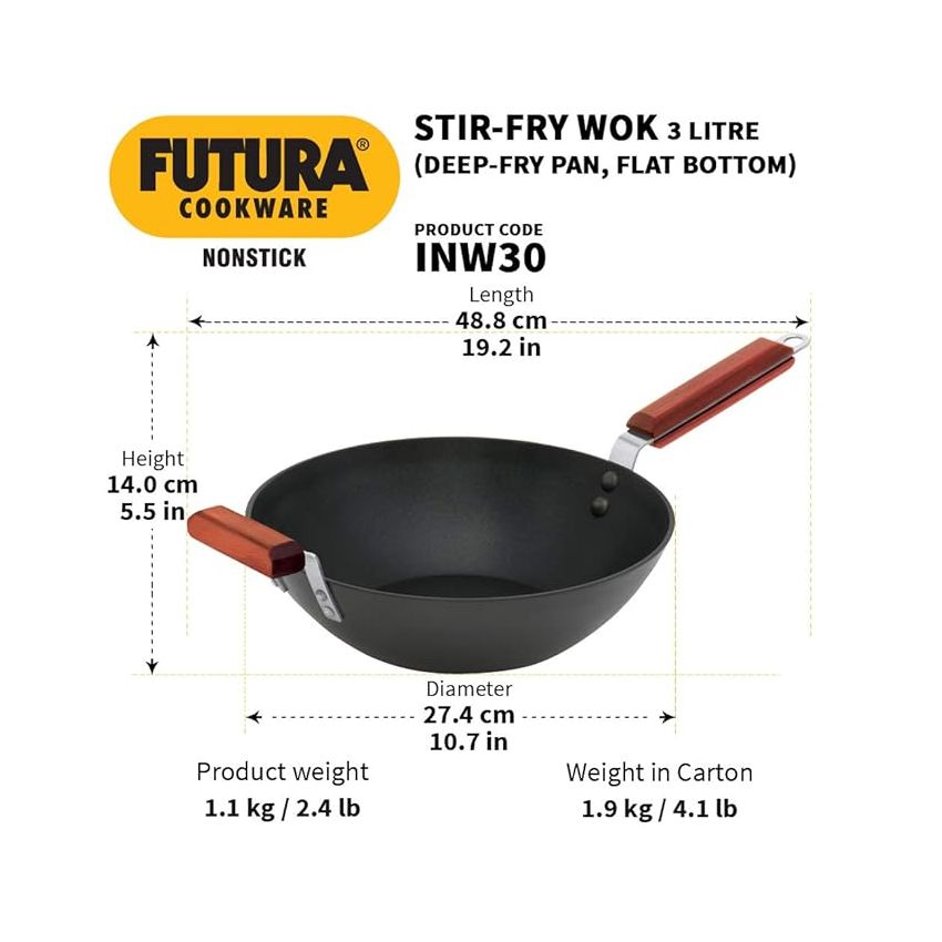 Futura Stir-Fry Wok 3 Litre with Induction Base Without lid