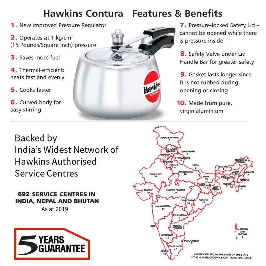Hawkins Contura Aluminium Inner Lid Pressure Cooker, 3 Litre, Silver (Hc30), 3 Liter