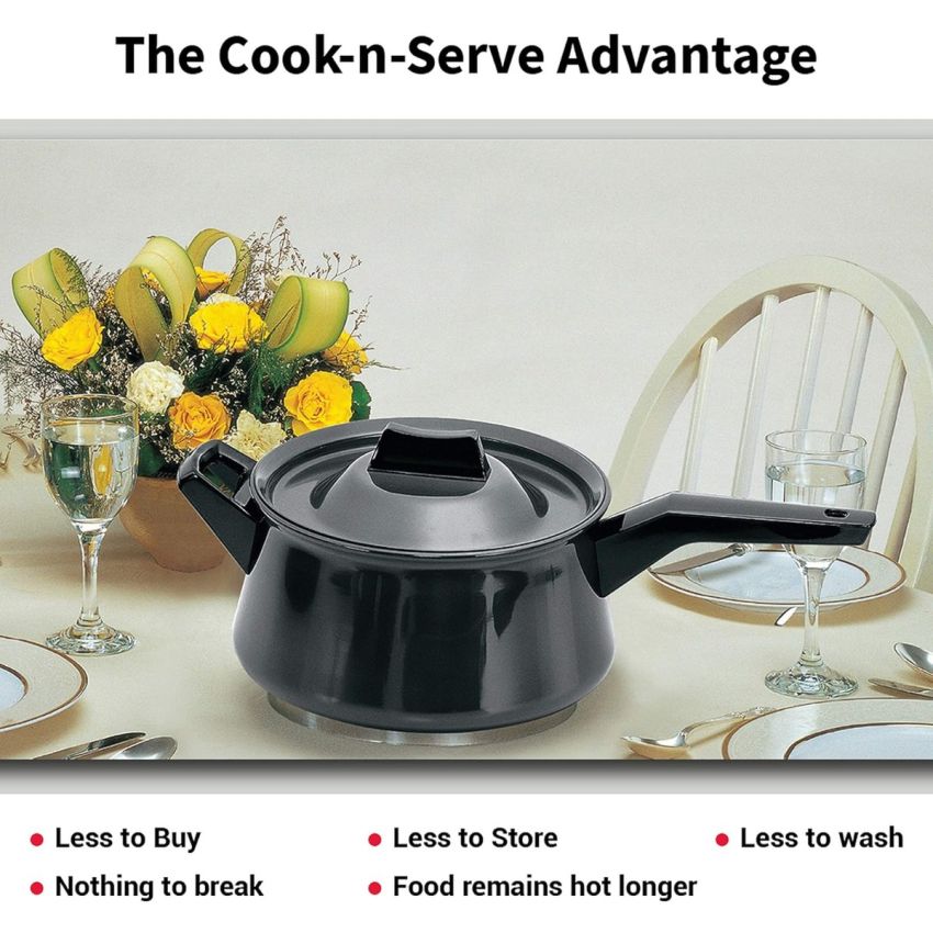 Hawkins Futura 3 Litre Handi, Hard Anodised Sauce Pan and Lid, Saucepan with a Short and a Long Handle, Biryani Handi, Black (AH3L)