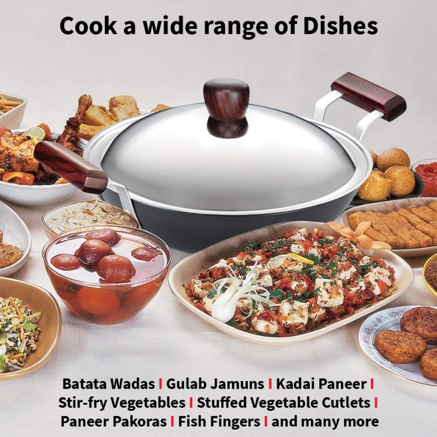 Hawkins Futura 7.5 Litre Deep Fry Pan, Hard Anodised Kadai with Stainless Steel Lid, Flat Bottom Kadhai, Big Kadai, Black (AD75S)