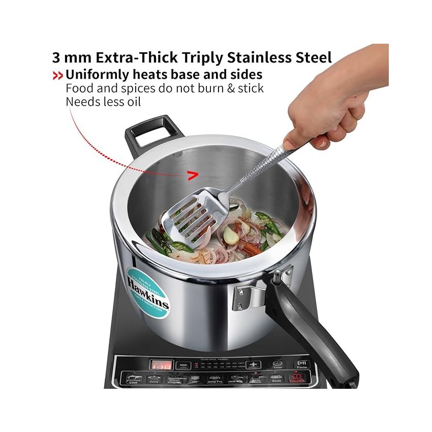 Hawkins 4.5 Litre Triply Stainless Steel Pressure Cooker, Inner Lid Cooker, Silver (HSST45)