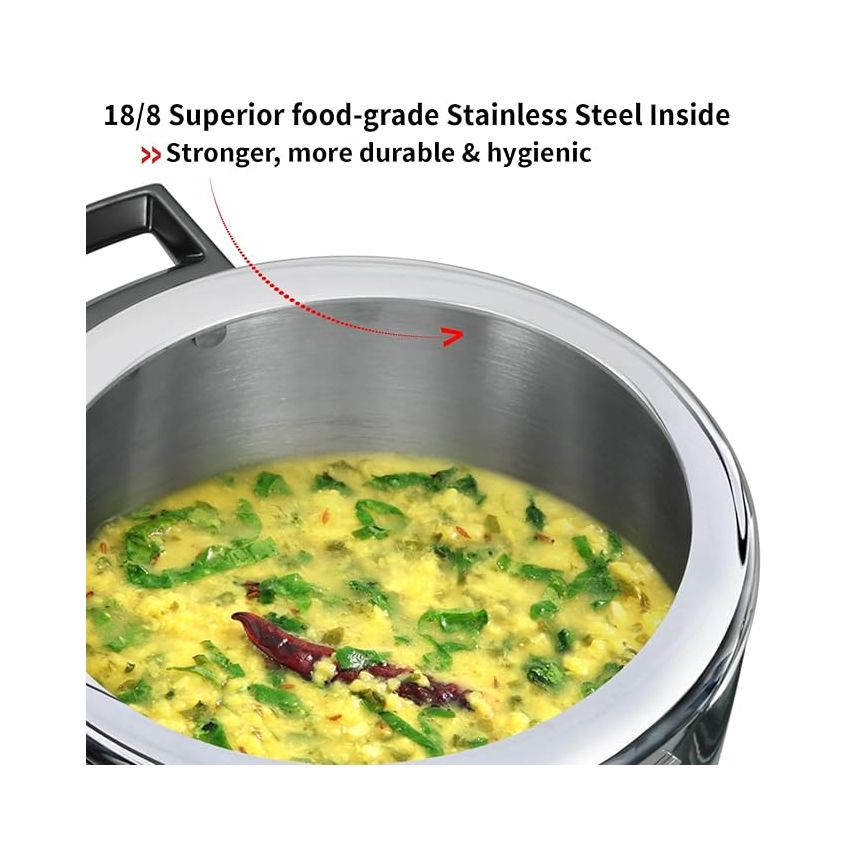 Hawkins 4.5 Litre Triply Stainless Steel Pressure Cooker, Inner Lid Cooker, Silver (HSST45)