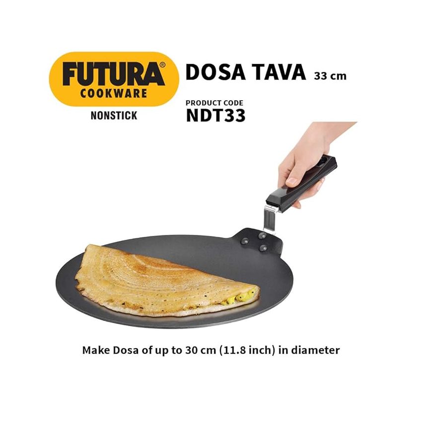 Hawkins Futura Nonstick Dosa Tava, Diameter 28 cm, Thickness 4.88 mm, Black (NDT28)