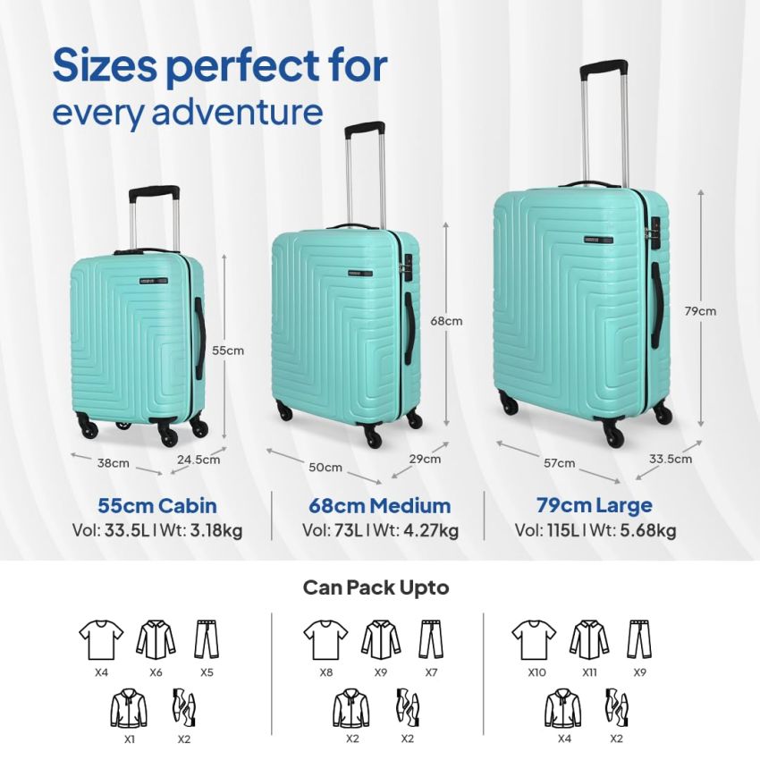 American Tourister Ivy Nxt 55Cm Small Hardside Polycarbonate Cabin Suitcase with Multi-Stage Telescopic 4 Wheels Spinner Trolley and Mounted TSA Lock for Women & Men - Pale Turq
